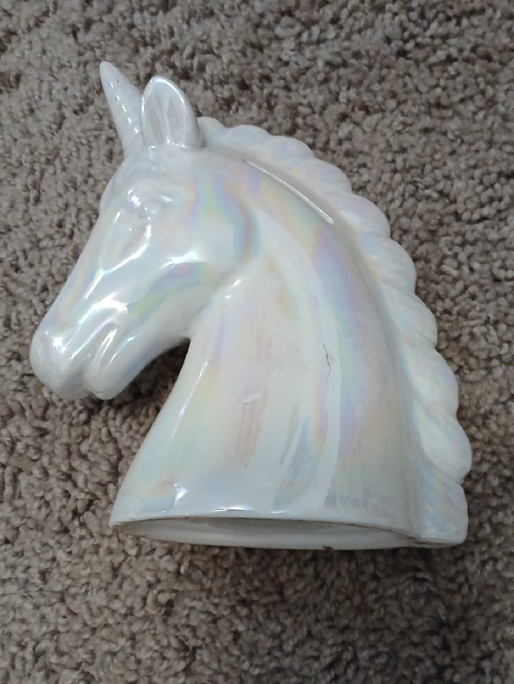 Iridescent Unicorn Head Ceramic Bank - White